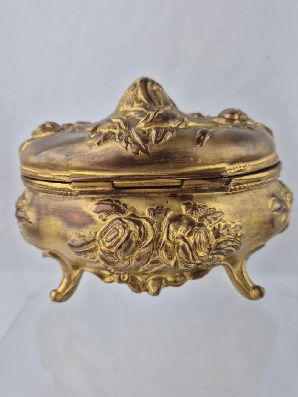 N.B. Rogers Art Nouveau Trinket Box 812-882 Jewelry Casket Rose Floral Gold Tone